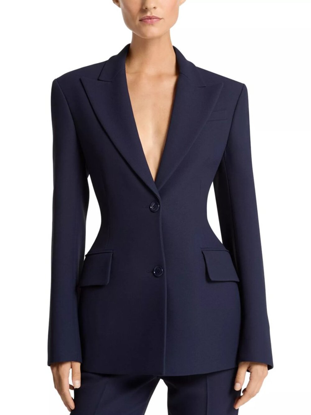 2890$ Michael Kors Collection Sculpted Belted Blazer Jacket Women's Size 10 Blue